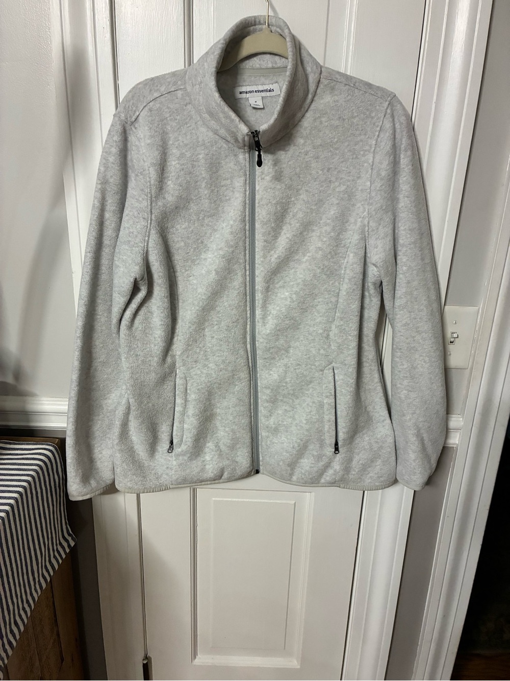 Amazon Light Gray Teddy Fleece Full-Zip Jacket
